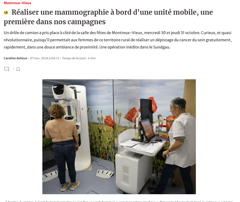 « Montreux-Vieux – Réaliser une mammographie à bord d’une unité mobile, une première dans nos campagnes »